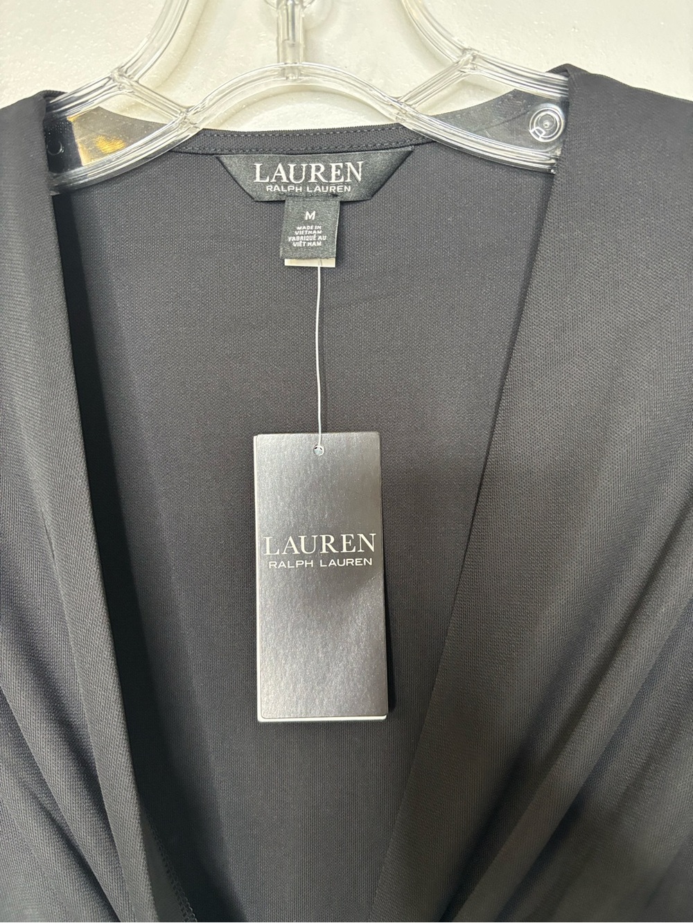 NWT Lauren Ralph Lauren Twist-Front Jersey Cap-Sleeve Tee Black Size Medium - Picture 4 of 8